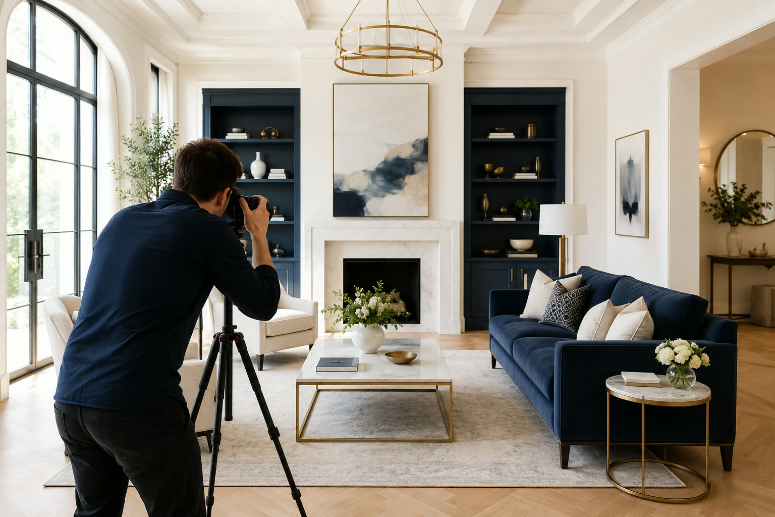 Photographe Pics & Prod en polo dans une maison